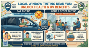 UV-protective window tint helping reduce sunlight exposure inside a car