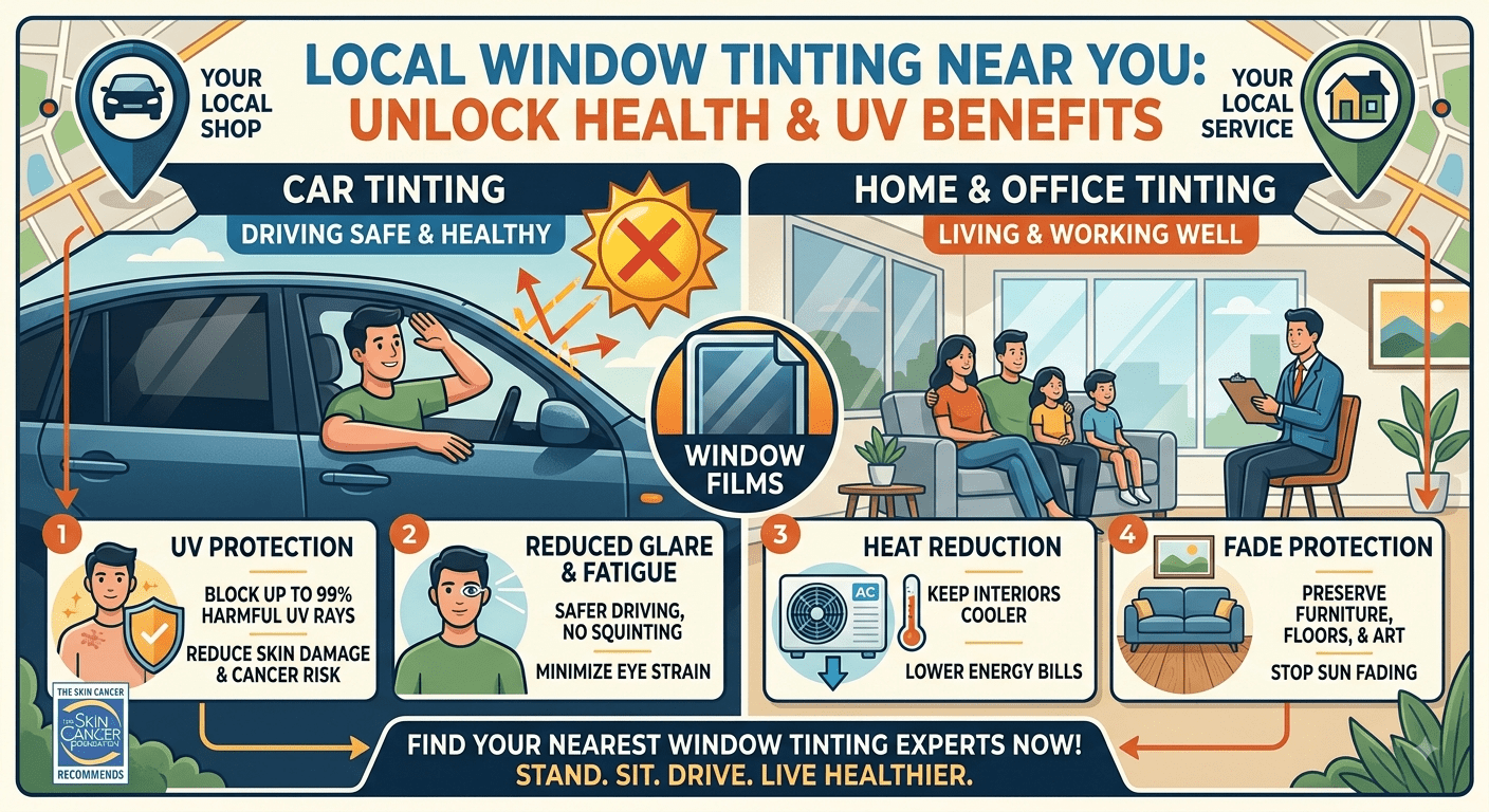 UV-protective window tint helping reduce sunlight exposure inside a car