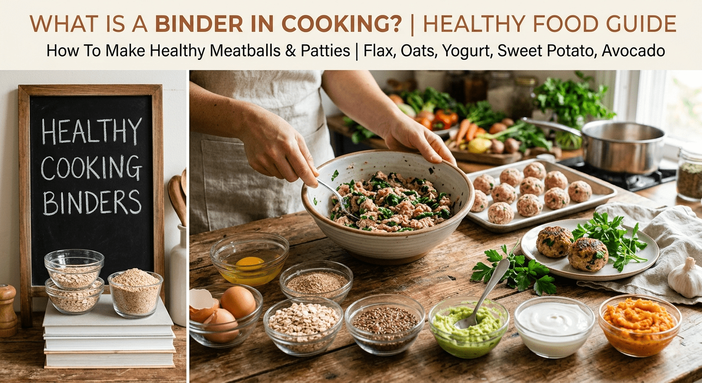 Healthy cooking binders including eggs oats flaxseed chia seeds and breadcrumbs